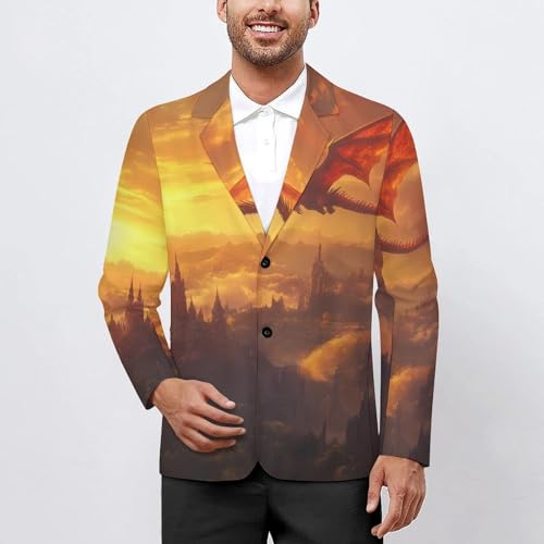 Castle Dragon Sunset Men's Slim Suit Long-Sleeve Prom Tuxedo Classic Two Button Business Jacket2