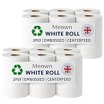 Meown White Roll, Pack of 12 Rolls Premium Centrefeed Rolls, Durable & Versatile 2-Ply Tissue, Ultimate Cleaning Solution for Home & Office