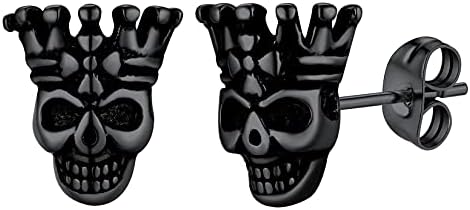 U7 Punk Stainless Steel Studs/Hoops/Dangle Earrings For Men Women, Skull Head/Hannya Mask/Baphomet, Silver/Black/Gold Plated, Halloween Gothic Earring Jewellery, Send Gift Box