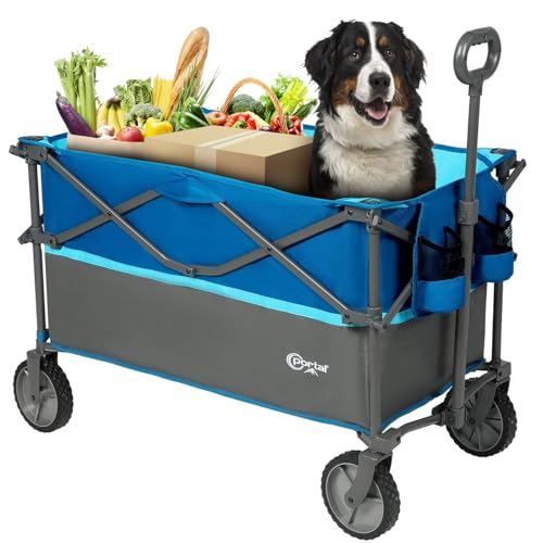 PORTAL Chariot de Jardin Pliable Plus Grande capacité pour Festival, Plage, Camping, Chariot avec roulettes, remorque de Pique-Nique Robuste Orange