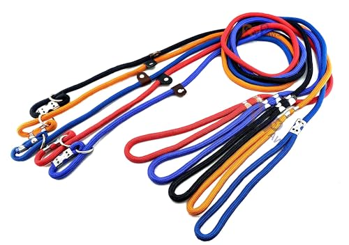 Image of RvPaws Dog Training Leash Slip Leash, Adjustable Length, Strong & Durable Training Show Leash,Soft Nylon Rope I Leather Adjustable, Length 5 Feet X 1 CM - Pack of 1 (Multicolor)