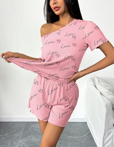 Image of Ekouaer 2 Packs Womens Pajama Set Short Sleeve Sleepwear Soft Top and Shorts Pjs Casual Outfits Lounge Set with Pockets