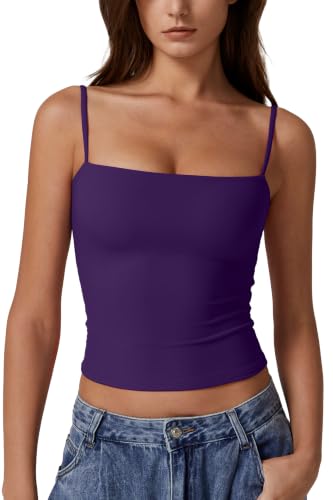Image of QINSEN Women's Double Lined Basic Tank Top Adjustable Spaghetti Straps Sleeveless Camisole Shirts