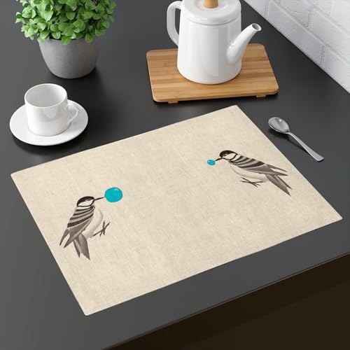 Set de table en lin grand format x4 avec motifs oiseaux rayés