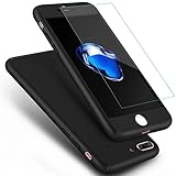 Omorro for iPhone 6/6S Plus Case, 360 Full Edge Body Encase Plating Hard Bumper Frame Ultra Hybrid Cover with Tempered Glass, Fullbody Ultralight Slim Anti-Drop Case for Apple iPhone 6/6S Plus Black