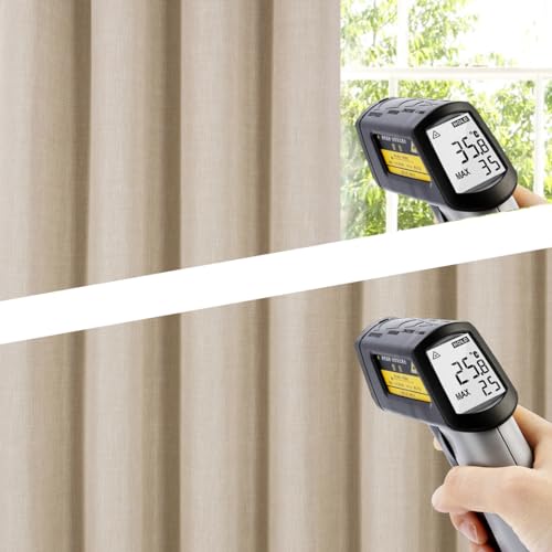 always4u Rideau Occultant Isolant Thermiques en Faux Lin, Double Rideaux Salon Moderne à Oeillets, Tissu Doux Infroissable Bon Teint, Beige 140x260cm Lot de 2 – vue 4