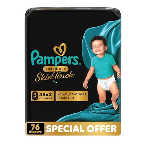 Pampers Luxurious Skin Touch – Premium Diapers with Luxurious Velvety Softness Inside Out, Size 5, 11-16kg, 76 Premium Diapers for Toddlers