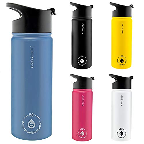 GROSCHE Chicago Stainless Steel Tea Infuser Flask | Beverage Bottle | Hot & Cold Drinks | Loose Leaf Tea Infuser | Travel Convenience Water Bottle | 16 fl oz, Blue