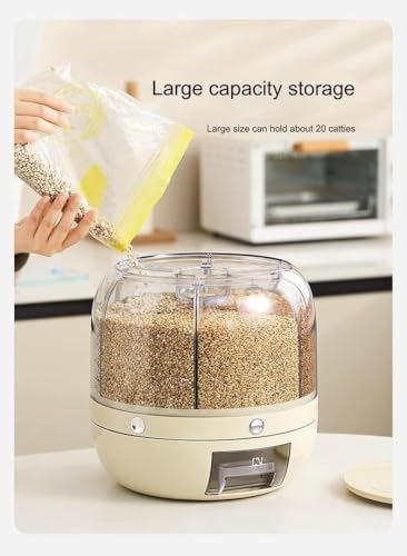 Image of YAGVIZ 6-Grid Rotating Food Dispenser - Rice Bucket Storage Tank, Cereal Dispenser, Stackable Containers, One-Click Rice Picking,Off White