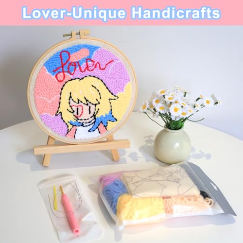 Image of Nikolle Punch Needle Kits Adults Beginner - Gifts for Women Merch Easy DIY Punch Embroidery Kit, Starter Craft Set Festival Gift and Decoration 7.8x7.8IN