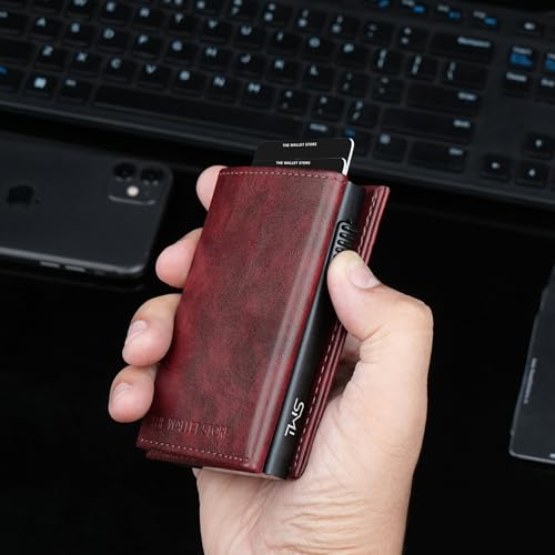 Image of The Wallet Store Defender RFID Protected Wallet | Pop-up Card Holder | Scan Proof Wallets for Men | Aluminium Case | Up to 8 Cards | Credit & Debit Card Holder (Wine)