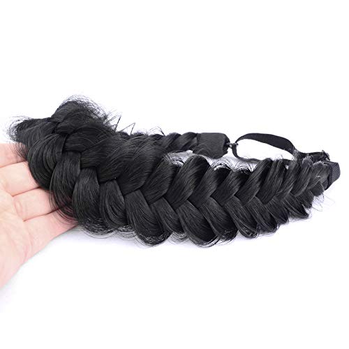Gledola Messy Synthetic Hair Braided Headband Classic Chunky Wide Plaited Headband for Women Girl Beauty (Black) - Image 3