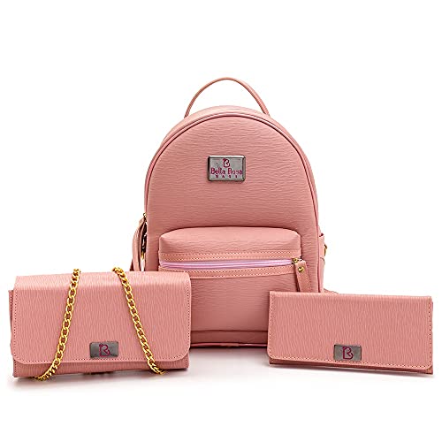 Kit Mochila Feminina + Bolsa + Carteira Bella Rosa Promoção (Rosa)