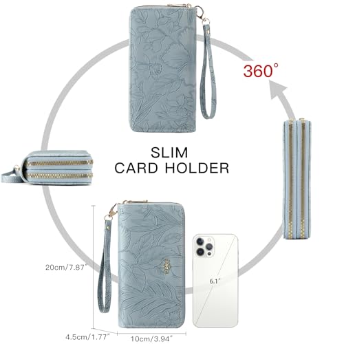 Image of RNIEGA Wallets for Women RFID Blocking Leather Women's Wallet Large Capacity Double Zip Wristlet Clutch | Credit Card Holder Ladies Phone Purse