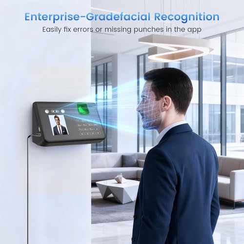 LIFEJXWEN Zeiterfassung für Kleinbetriebe, 4-in-1 Biometrische Zeiterfassung mit Gesicht, Fingerabdruck, Handvene & PIN - Keine Monatlichen Gebühren, USB-Datenexport ohne Software