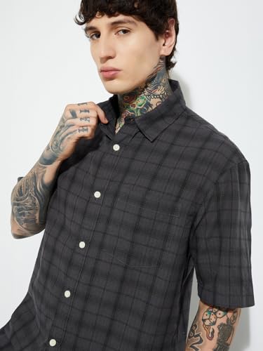 Image of Max URB N Men Half Sleeves Checked Slim Fit Cotton Shirt