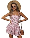 Zexxxy Women's Cute Romper Summer Vacation Jumpsuits Printed Off Shoulder Rompers Pink Floral L