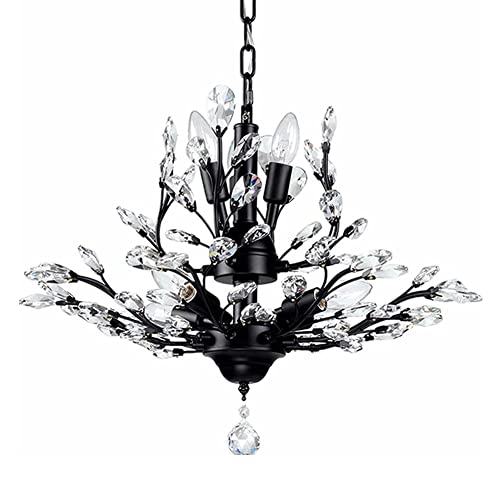 Fine Maker Vintage Crystal Chandelier, Flower Crystal Chandeliers, Black Pendant Lighting Fixtures, Ceiling Light For Dining Room Living Room Bedroom Restaurant Porch Foyer With 7 Light 29.5''D #TOP6