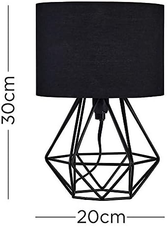 MiniSun Pair of Modern Small Satin Black Metal Basket Cage Table Lamps with a Black Fabric Shade - Complete with 4w LED Golfball Bulbs [3000K Warm White]
