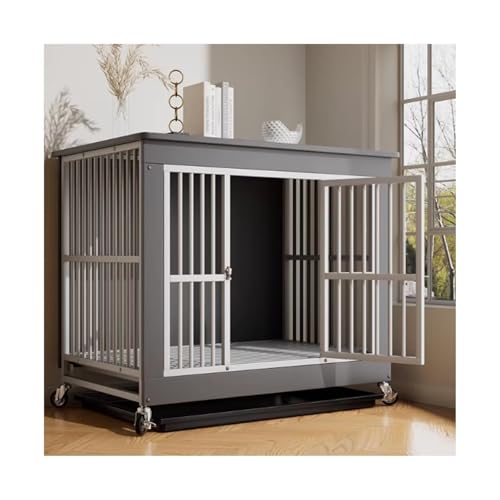 Dog Crate Furniture Dog Crate Wooden Dog Cage Indoor Kennel with Toilet House Large Pet(Gris)