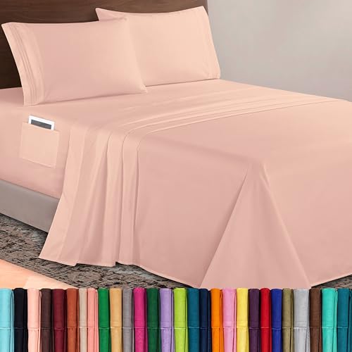 Image of Elegant Comfort Luxurious 1500 Premium Hotel Quality Microfiber 4-Piece Sheet Set, 18-24 Inches Deep - Extra Deep Pocket Sheets - Ultra Soft 4PC Deep Pocket Sheets, California King, Blush