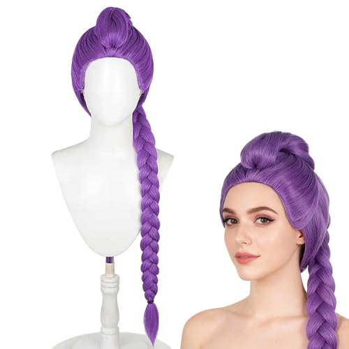 LYPPUL Parrucca Hun-ter Cosplay Per Bambini, Parrucca Lunga con Treccia Viola e Coda di Cavallo, Cosplay Viola Wig per Donne, parrucca Cosplay Lunga Capelli Per Carnevale Halloween Party