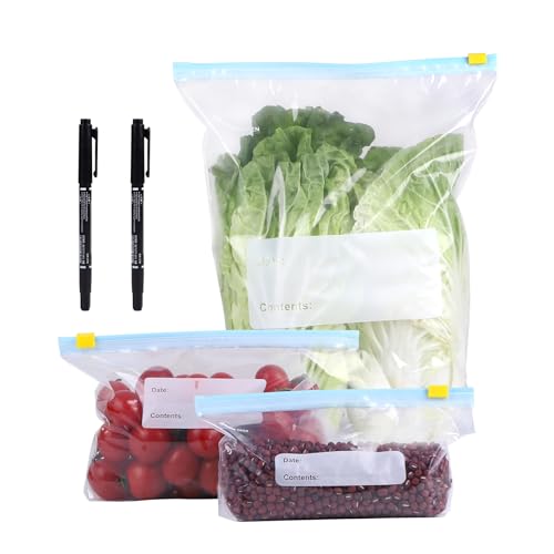 LALAGO 120pcs Sacchetti Riutilizzabili, Sacchetti Freezer Riutilizzabili, Sacchetti Congelatore Zip Grandi Medi e Ppiccoli, Sacchetti per Alimenti Senza BPA, Sacchetti Alimenti Richiudibili