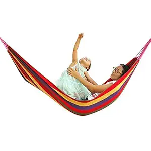 FreshDcart Portable Outdoor Hammock ? Single Person, Multi-Color Hang Bed Swing Canvas with Durable Rope ? Ideal for Travel, Camping (Pack of 1)
