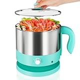 Hot Pot Electric - CACHOO Small 1.25Qt Turquoise Stainless Steel Ramen Cooker with Temperature Control & Keep Warm, Multi-Use Simmer Pot for...