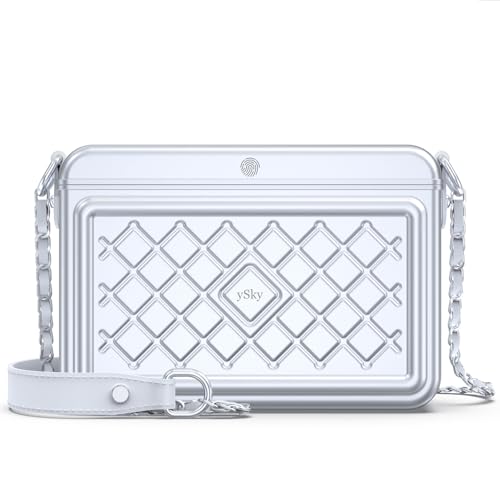 Anti-Theft Fingerprint Safe lock bag,Lady lock Crossbody Bag with password, Women Metal travel safe bag,Cash Lock Security Box with MFi Certified Findmy to Track Belongs,privacy protection safe box