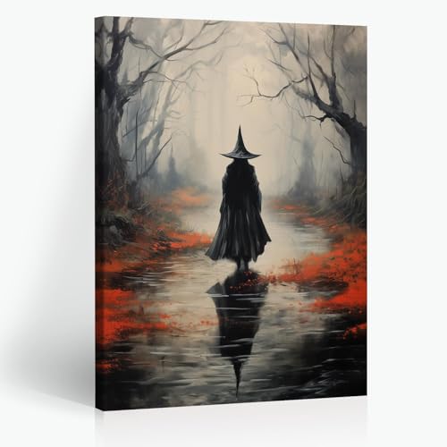 YFCLDPH Stampa artistica da parete con streghe nella foresta infestata, stile gotico, horror, scura, accademia, decorazione da parete per Halloween, stile gotico, vintage, gotico, decorazione da