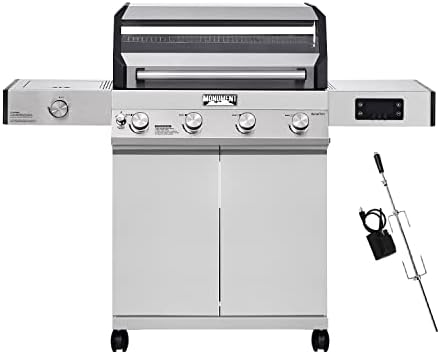 Monument Grills Denali D405 4-Burner Liquid Propane Gas Smart bbq Grill Stainless Steel with Rotisserie Kit(2 items)