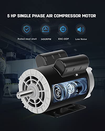 5 HP Air Compressor Electric Motor, 230V Air Compressor Motor 3450 RPM, Single Phase Motor, 56HZ Frame 7/8\" Keyed Shaft for Air Compressor - Thumbnail 3