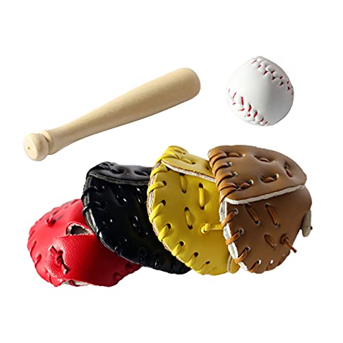 3Pcs/Set Dollhouse Baseball, 1/12 Scale Miniature Dollhouse Accessories, Wood Miniature Baseball Glove Set For Dollhouse Scene Khaki #TOP3
