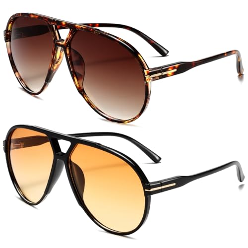 Retro Oversized Aviator Sunglasses for Women Men Trendy 70s Big Round Aviator Sun Glasses Vintage Shades