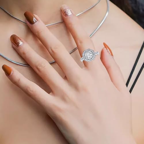 1.56 Carat(ctw) Round Cut Moissanite/Lab-Grown Diamond Wedding Engagement Ring for Women Custom Halo Bridal Ring in 925 Sterling Silver/10K/14K/18K Solid Gold（D Color, VVS Clarity）4