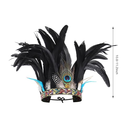 OhMill Halloween African Headwear Indian Feathered Headband African Chieftain Hat Headpiece Stage Show Props Christmas Easter Halloween Party Cosplay Fancy Dress Adults Kids (Peacock) - Image 4
