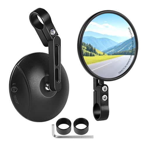 EXLECO 2pcs Specchietti Moto Manubrio Omologati E24, Specchio Laterale Rotondo per Manubrio 22mm-25,4mm, Specchietto Moto Ruotabile a 360°, Tondi Specchi Motoo Specchietti End Bar per Bici Scooter ATV