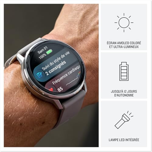 Garmin Venu 4, 45mm - Montres GPS connectées avancées Forme et santé avec écran Ultra-Lumineux et coloré, Lampe LED intégrée et Fonctions connectée - Noir et Silver avec Bracelet Gris