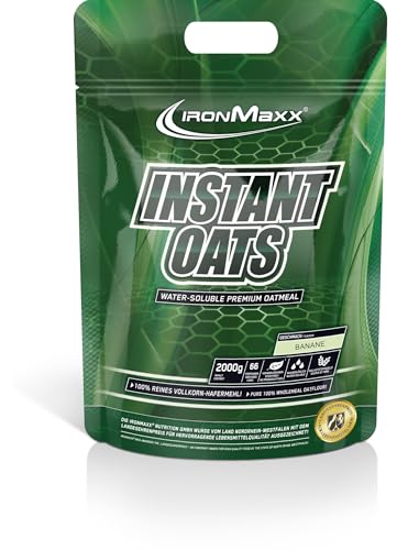 IronMaxx Instant Oats Avena Instantánea - Plátano 2000g Bolsa | Aumentador de peso natural y vegano | Bajo en azúcar y libre de conservantes