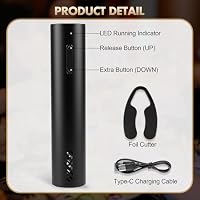 JXAVO Electric Wine Opener, Rechargeable Battery Operated Wine Bottle Opener with Foil Cutter, One-click Corkscrew Remover for Home, Kitchen, Party, Wedding - Black — image 4