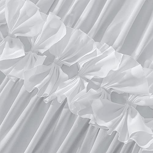 Brhf Ruffled Fabric Farmhouse Shower Curtain, White Frilly Feminine Bathroom Curtain With 3 Rows Of Handmade Butterfly Flowers, Elegant Cloth Bath Curtain For Bathroom Decor, 1 Piece 72"X72" #TOP4