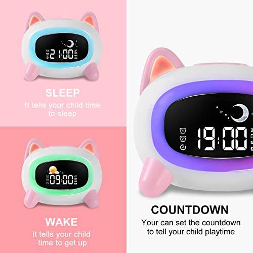 Jokirydo Kids Alarm Clock For Girls Toddler Ok To Wake Clocks For Kids With Sleep Trainer Countdown Night Light Sleep Sound Machine Color Changing Cute Cat Clock For Boys Teens Bedrooms #TOP1