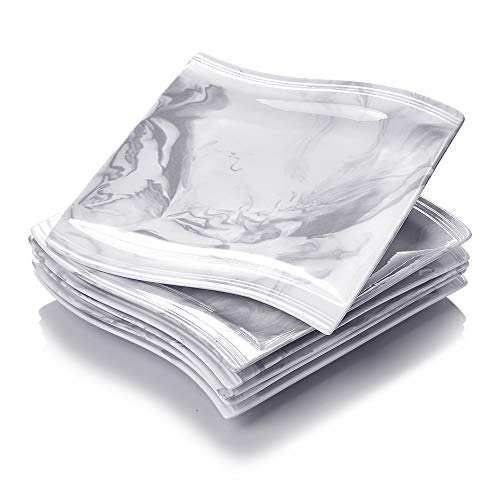 MALACASA serie Flora Vajillas de Porcelana Juego de Platos, Gris 6 Platos de Postre