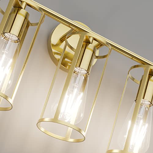 Aipsun 3 Lights Gold Bathroom Light Fixtures, Modern Bathroom Vanity Light, Brushed Brass Bath Wall Mount Lights, Vintage Metal Cage Wall Sconce for Mirror Kitchen Bedroom Hallway Living Room Hallway by Aipsun - Used condition - Image 4