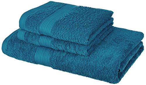 Image of Amazon Brand - Solimo 100% Cotton 3 Piece Towel Set, 500 GSM (Turquoise Blue)