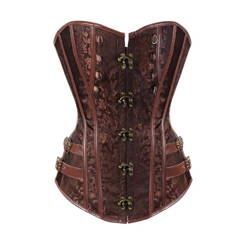 Generisch Corset steampunk pour femme à maintien intégral en cuir synthétique - Corsage corset de pirate - Corset d'Halloween - Haut corset - Costume de pirate - Haut gothique, marron, L