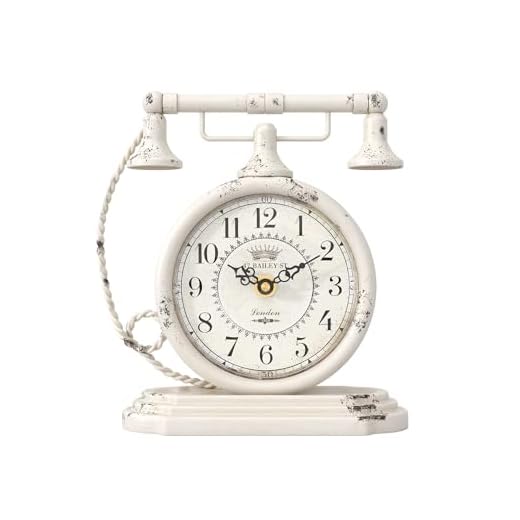 Chime Tide White Vintage Table Clock, Antique Telephone Style Mantel Clocks, Desk and Shelf Decor