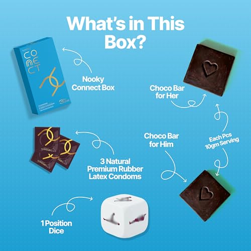 Image of Nooky Connect Romance Booster Kit - Condoms | Mood-Lifting Chocolates for Couples | Chocolate For Uplifting Mood | Best Gift Set For Men & Women | Vegan & Gluten-free | 200g (Connect Pack of 4)