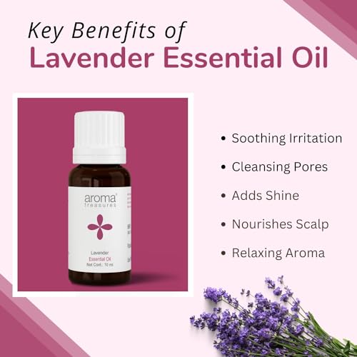 Image of Aroma Treasures Lavender Essential Oil | 100% Pure & Natural Theraputic Essential oil for healthy Skin, body, Aromatherapy - 10ml